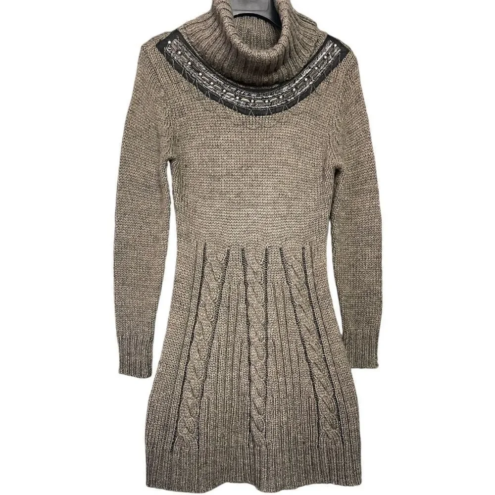 Forla Paris Cable Knit Turtleneck Sweater Dress